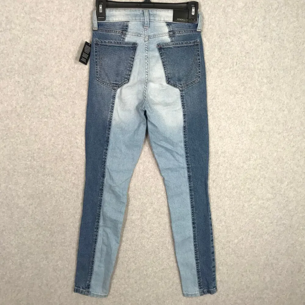 Kendall Kylie Jeans Size 0 Ultra Babe Skater Ankle Two Tone Patchwork Colorblock